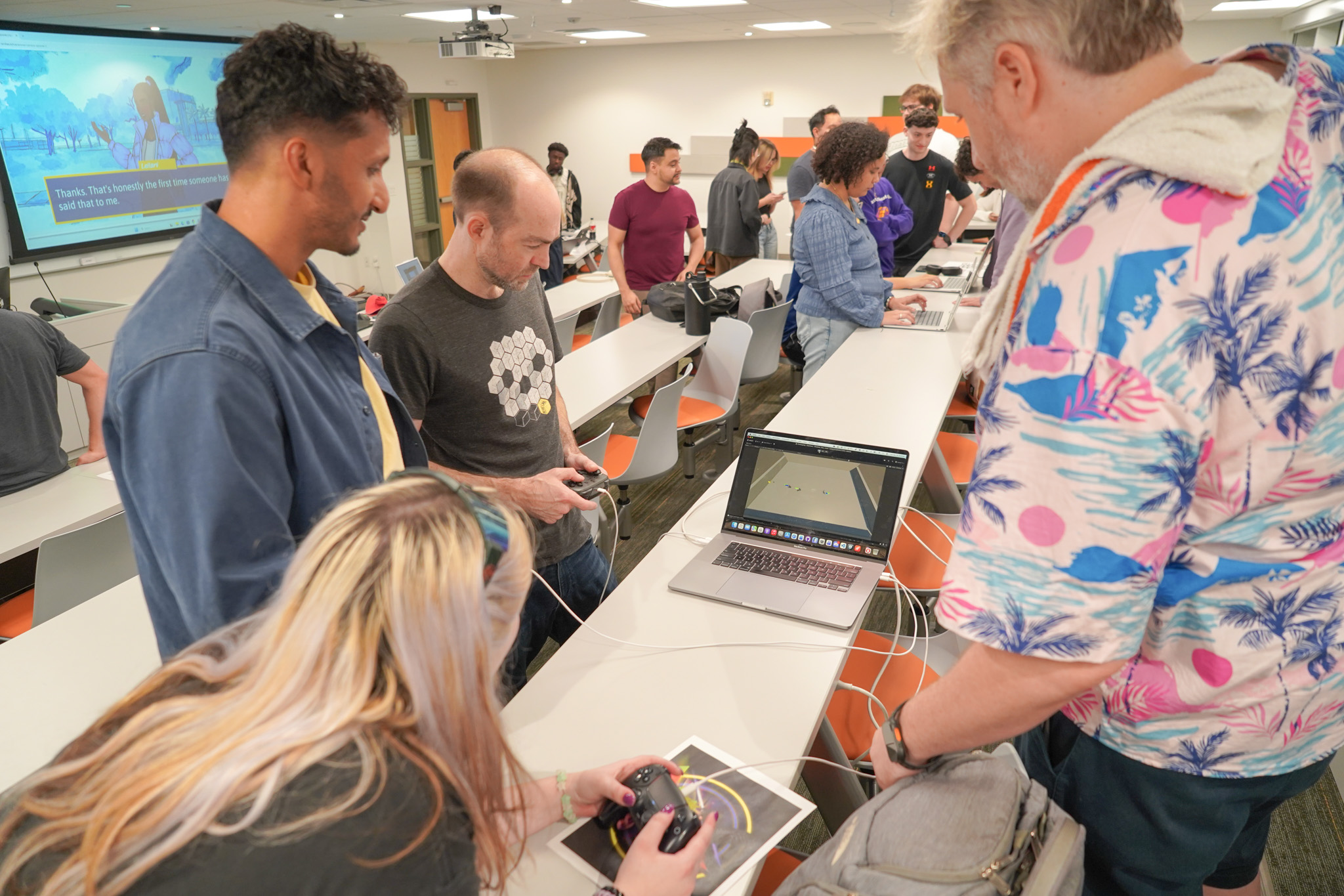 Students reviewing a game together