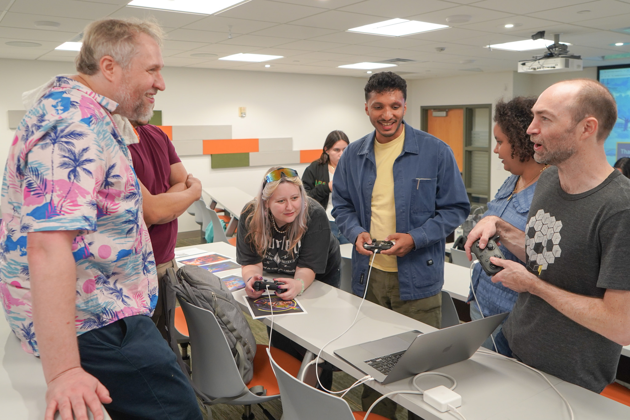 Small group discussing a prototype after playing